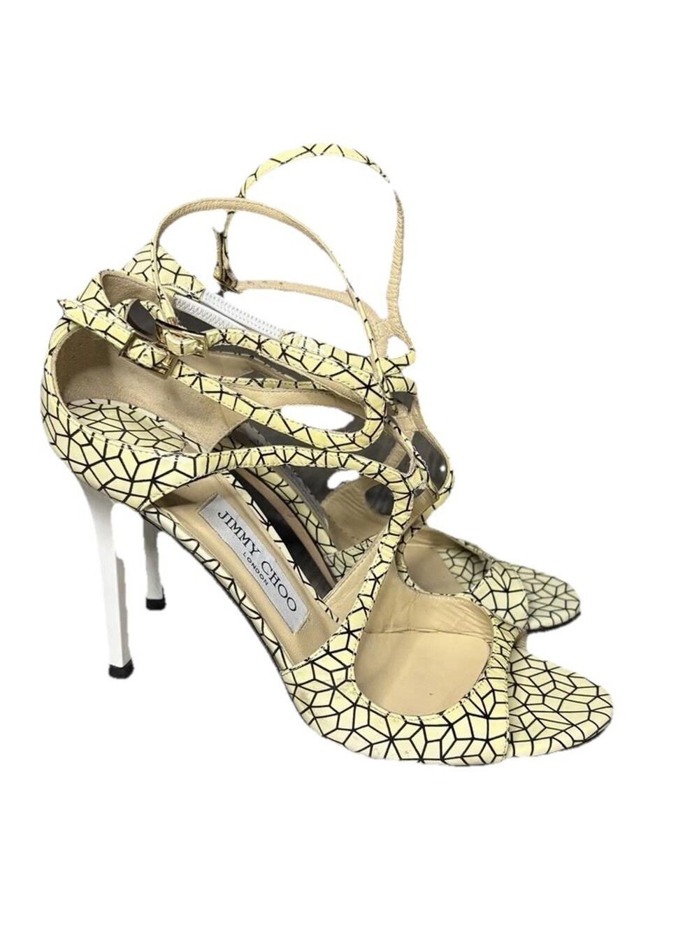 Jimmy Choo Mosaic Cage Geometric Sandals Size 38.5 US 8.5 "Furrow"